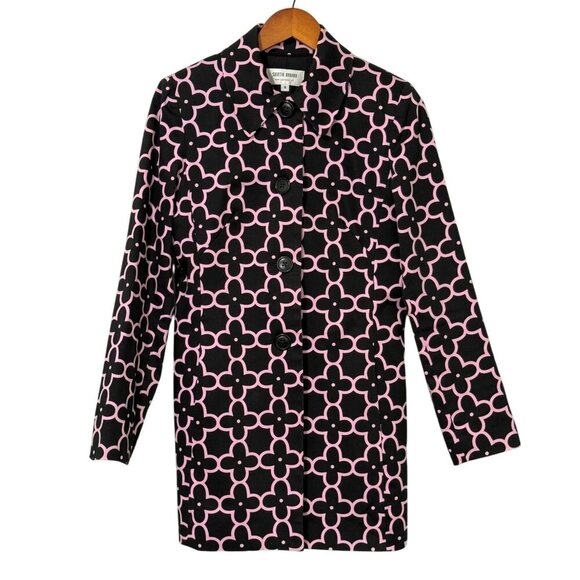 Skirtin Around Jacket Black Pink Floral Print Long Sleeves Pockets Cotton Size 8 - Picture 11 of 11